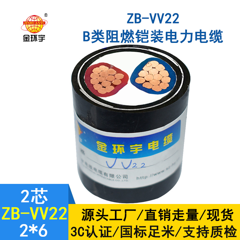 金環宇電纜 vv22鎧裝電纜 ZB-VV22-2*6阻燃電力電纜