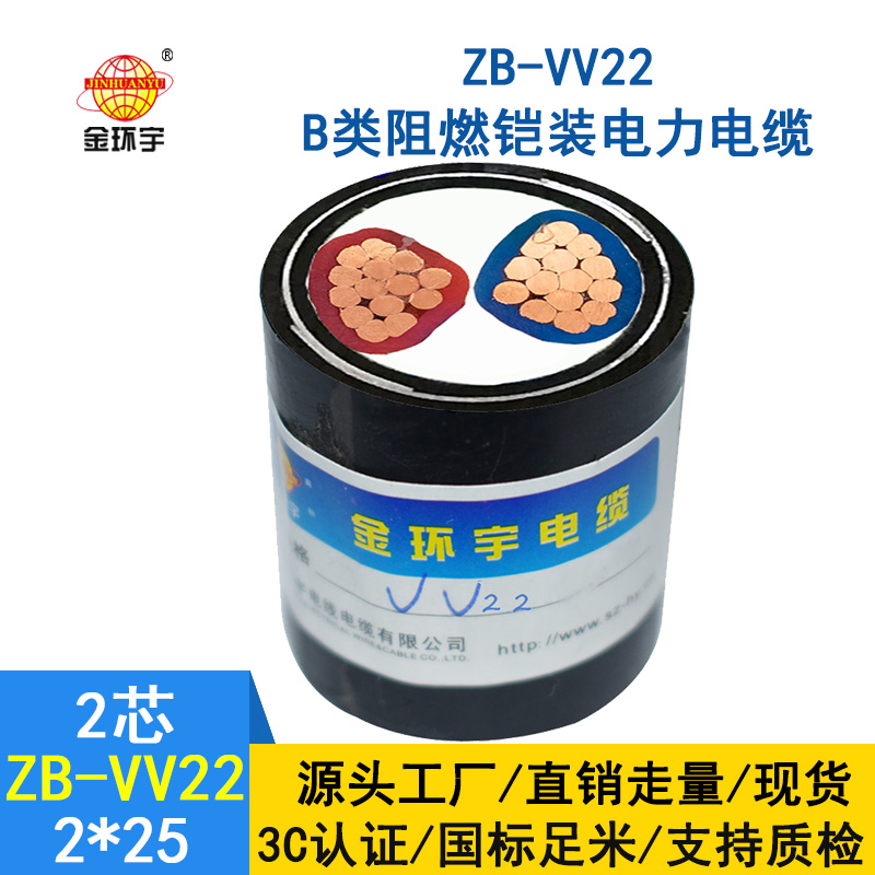 金環宇電纜 銅芯阻燃電力電纜ZB-VV22-2*25鎧裝電線