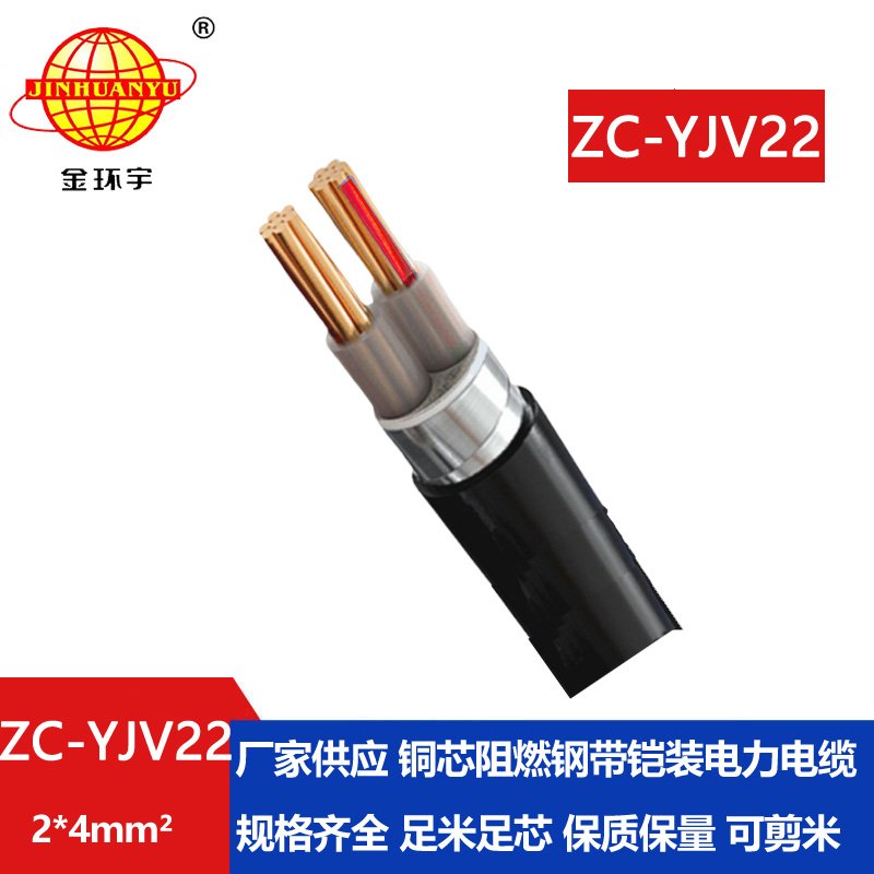 金環宇電纜 c級阻燃電纜ZC-YJV22 2X4平方 深圳鎧裝